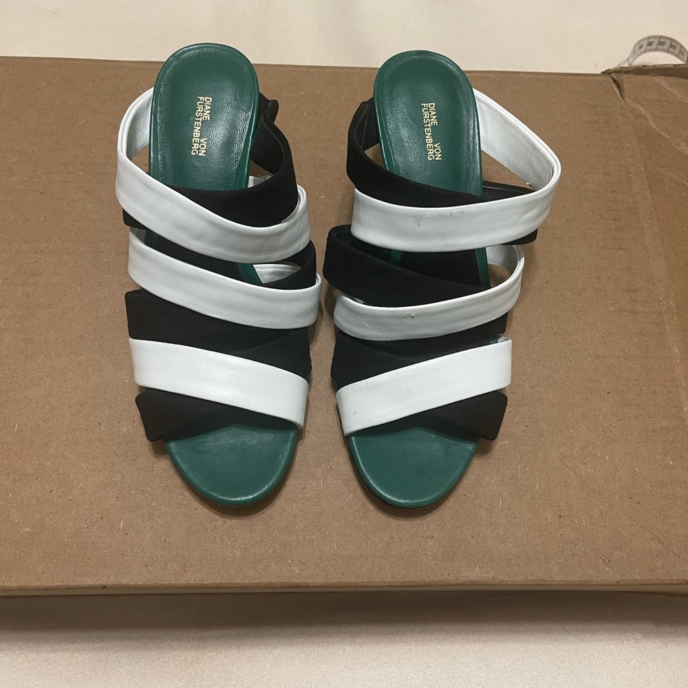 Diane Von Furstenberg Black and White Striped Sandals